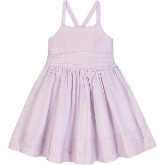Organic Sleeveless Special Occasion Sundress with Bow Back Detail and Embroidery, Light Lavender - Dresses - 1