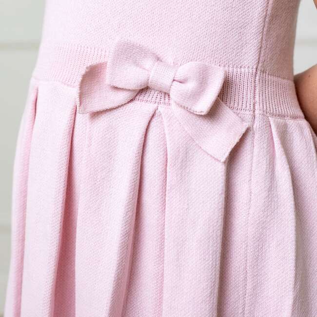 Organic Sleeveless Pleated Sweater Dress with Bow, Rose Marl - Dresses - 5