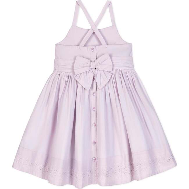 Organic Sleeveless Special Occasion Sundress with Bow Back Detail and Embroidery, Light Lavender - Dresses - 2