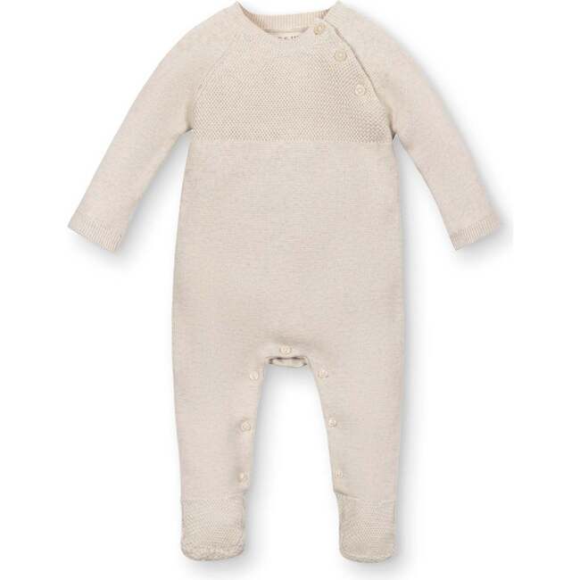 Organic Raglan Footed Sweater Romper, Light Oatmeal Heather - Rompers - 1