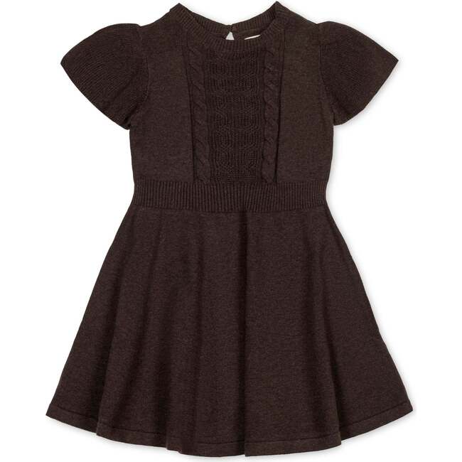 Girl's Organic Flutter Sleeve Cable Sweater Dress, Chocolate Heather