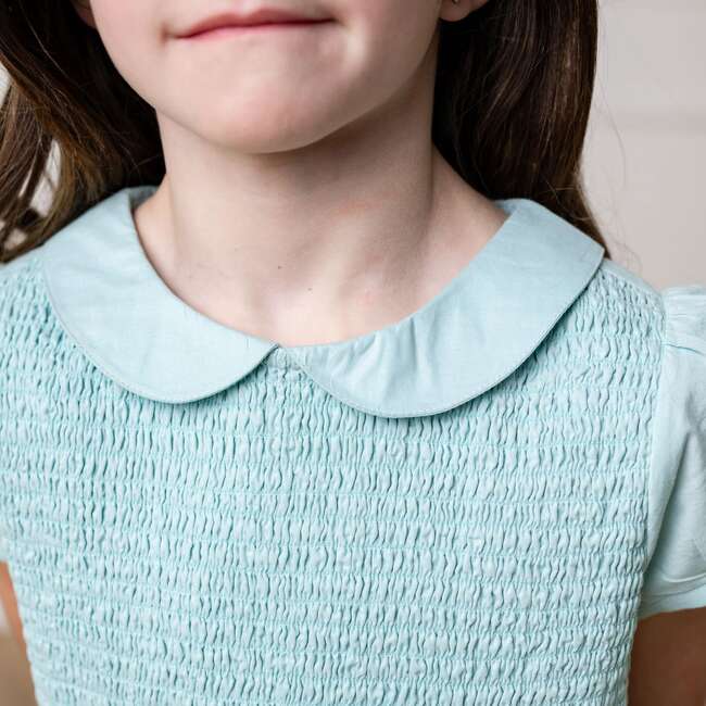 Organic Puff Sleeve Smocked Party Dress with Peter Pan Collar, Robin's Egg Blue - Dresses - 4