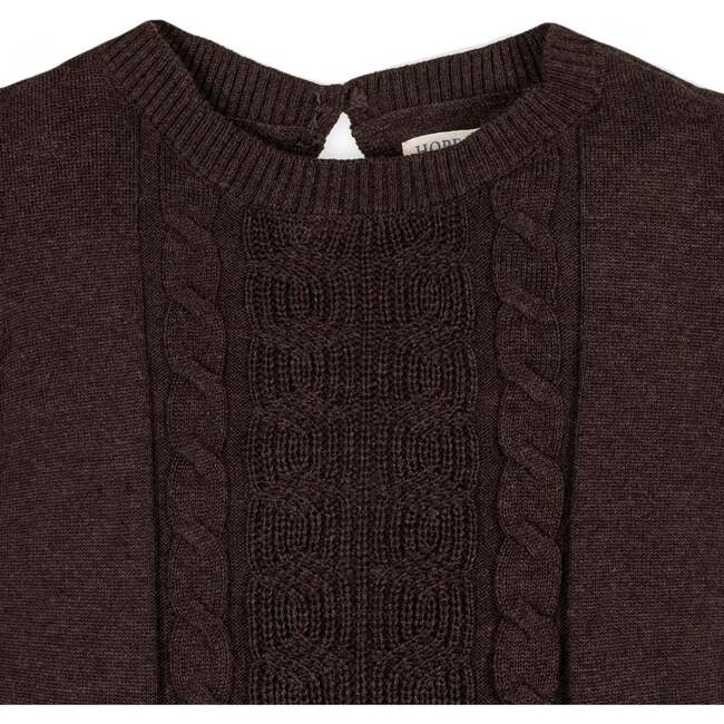 Girl's Organic Flutter Sleeve Cable Sweater Dress, Chocolate Heather