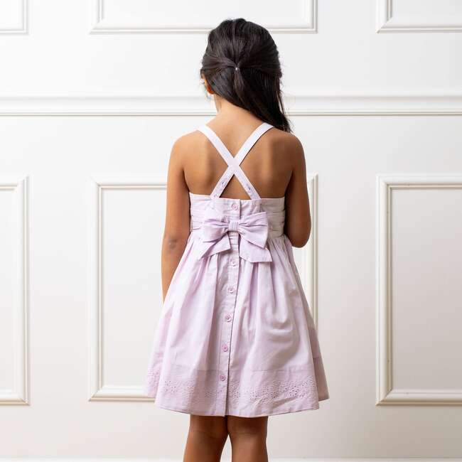Organic Sleeveless Special Occasion Sundress with Bow Back Detail and Embroidery, Light Lavender - Dresses - 5