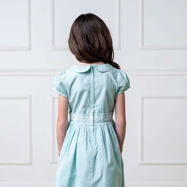 Organic Puff Sleeve Smocked Party Dress with Peter Pan Collar, Robin's Egg Blue - Dresses - 5