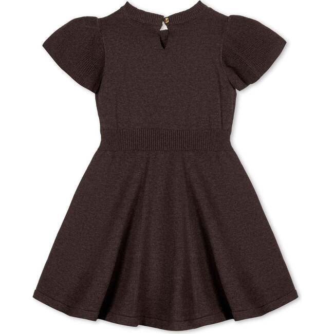 Girl's Organic Flutter Sleeve Cable Sweater Dress, Chocolate Heather - Dresses - 3