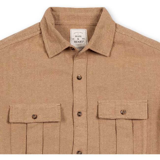 Men's Organic Flannel Double Pocket Button Down Shirt, Camel Herringbone - Button Downs - 4
