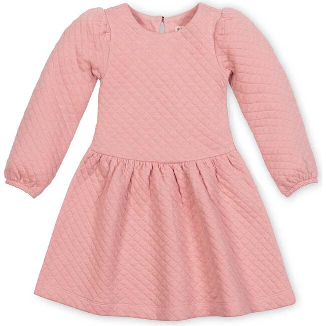 Long Sleeve Quilted Drop Waist Dress, Rose Quilted