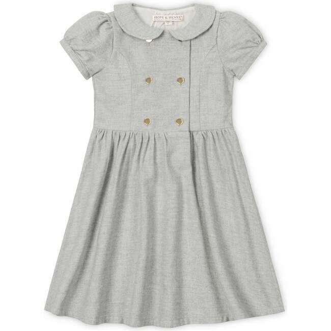 Organic Double Breasted Flannel Dress with Collar, Gray Heather Flannel