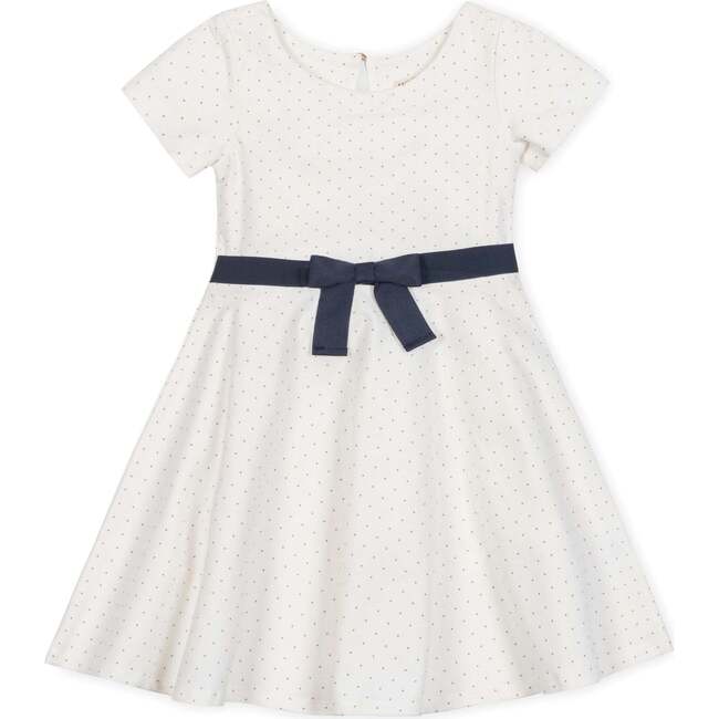 Organic Short Sleeve Lightweight Knit Skater Dress, Soft White Pindot
