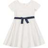 Organic Short Sleeve Lightweight Knit Skater Dress, Soft White Pindot - Dresses - 1 - thumbnail