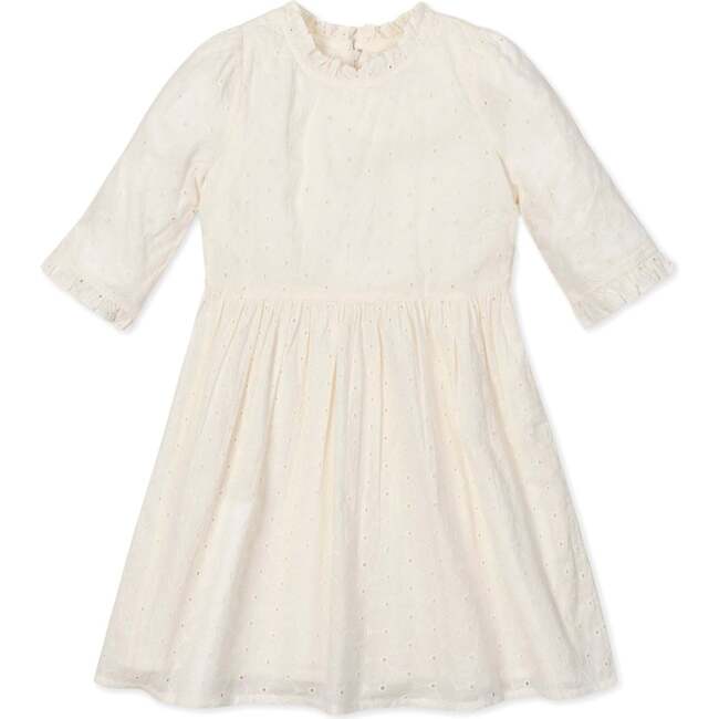 Organic Flutter Sleeve Tiered Eyelet Dress, Ivory Eyelet