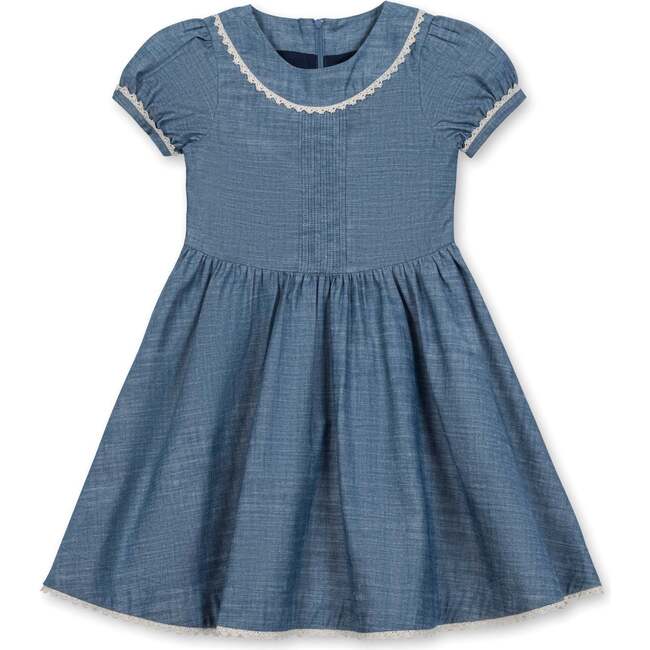 Organic Puff Sleeve Pintuck Chambray Dress, Blue Chambray