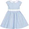Organic Short Sleeve Seersucker Dress with Peter Pan Collar, Blue Seersucker - Dresses - 1 - thumbnail