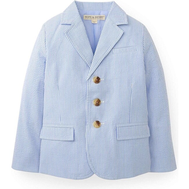 Organic Classic Seersucker Suit Jacket, Blue Seersucker