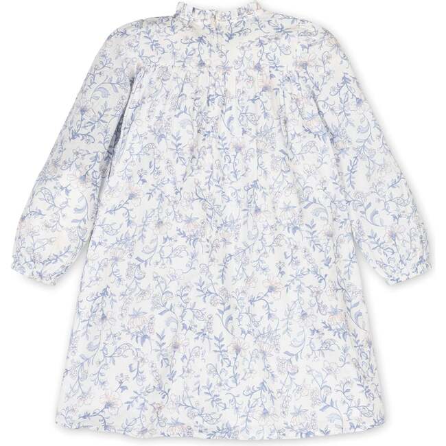 Organic Long Sleeve Ruffle Neck Smocked Yoke Dress , Winter Floral