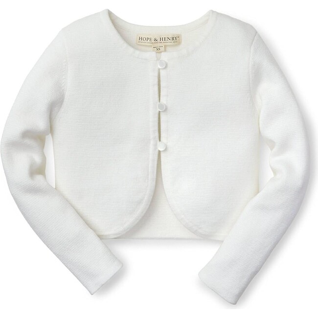 Organic Cropped Curved Hem Cardigan, White