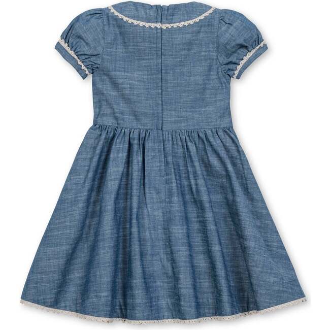 Organic Puff Sleeve Pintuck Chambray Dress, Blue Chambray