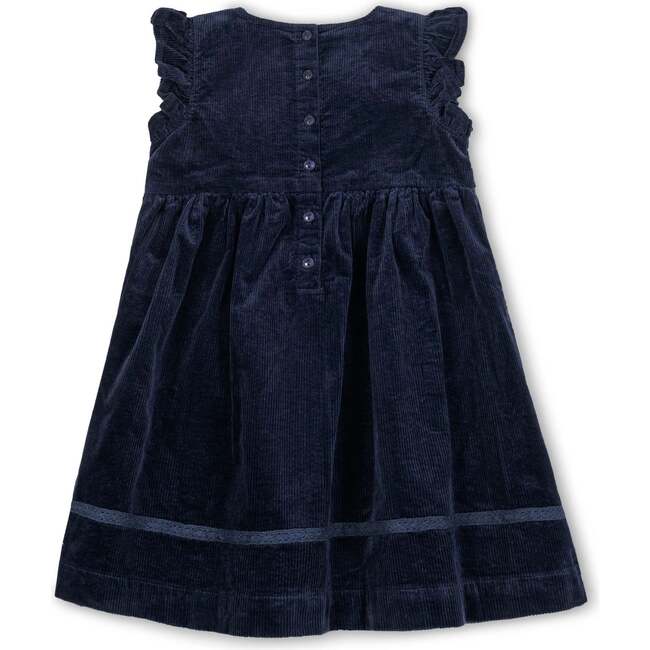Organic Corduroy Flutter Sleeve Jumper Dress, Navy Fine Wale