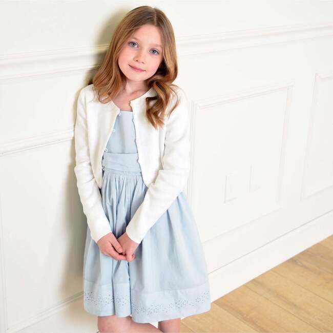 Organic Cropped Curved Hem Cardigan, White - Sweaters - 3