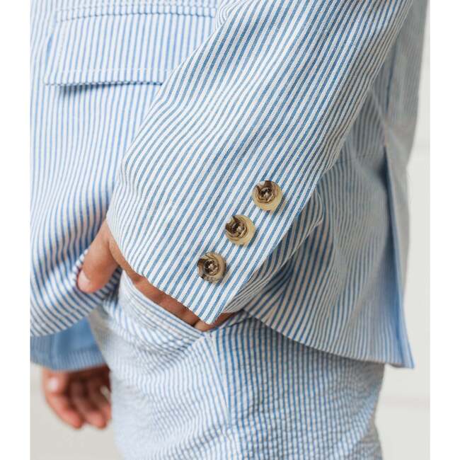 Organic Classic Seersucker Suit Jacket, Blue Seersucker - Blazers & Sport Coats - 5