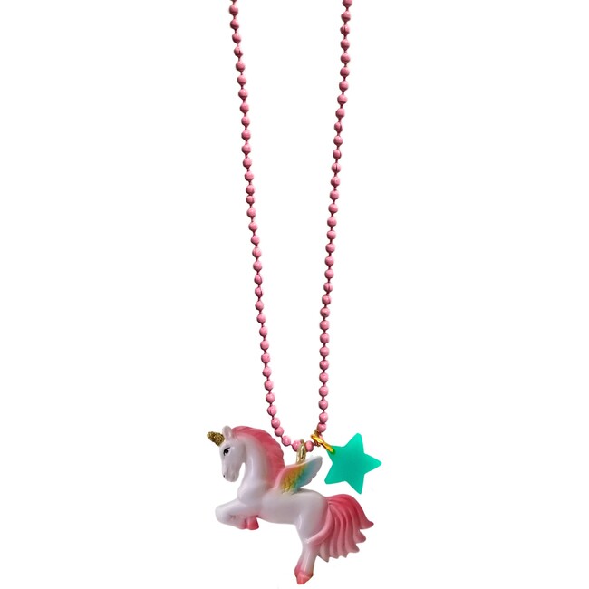 Rainbow Glitter Unicorn Necklace, Pink