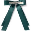 Rock Candy Rhinestone Embellished Satin Bow Clip, Emerald - Bows - 2 - thumbnail