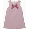 Kids Georgina Bow Dress, Pink Herringbone - Dresses - 1 - thumbnail