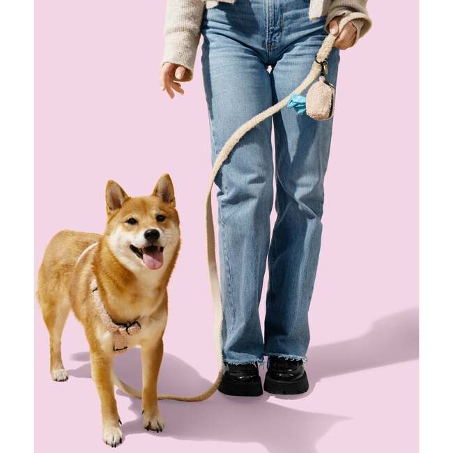 Teddy Bouclé Adjustable H Harness and Leash Walk Set with Poop Bag Pouch, Beige