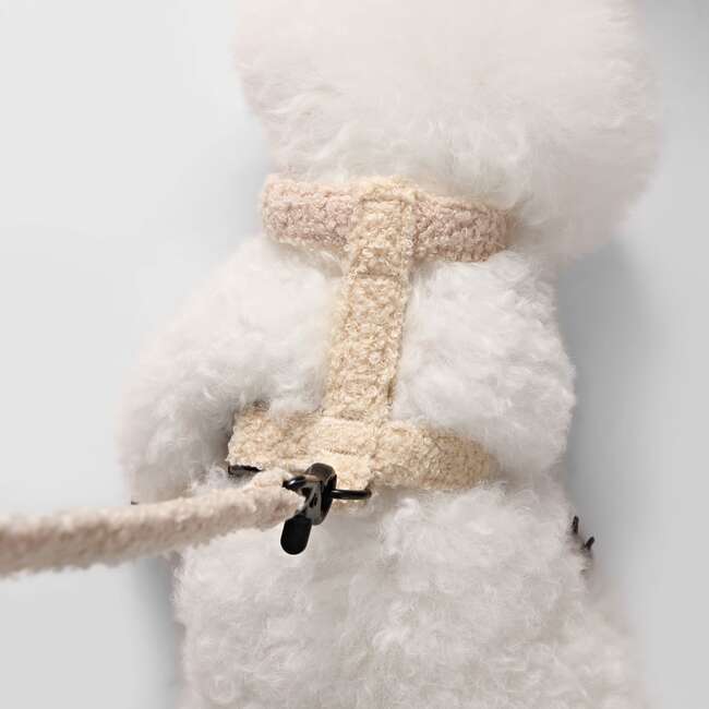 Teddy Bouclé Adjustable H Harness and Leash Walk Set with Poop Bag Pouch, Beige - Collars, Leashes & Harnesses - 3