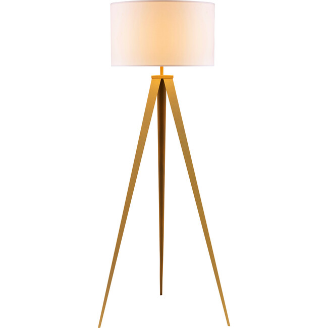 Romanza 62" Postmodern Tripod Floor Lamp with Drum Shade, Matte Gold/White