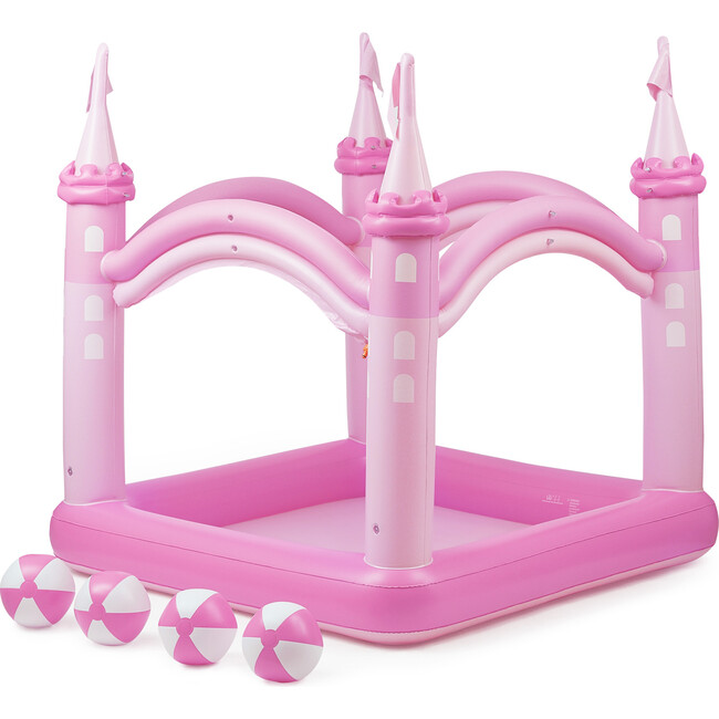 Water Fun Inflatable Castle Kiddie Pool & Sprinkler Play Center with Pump & Beach Balls, Pink - Water Toys - 1