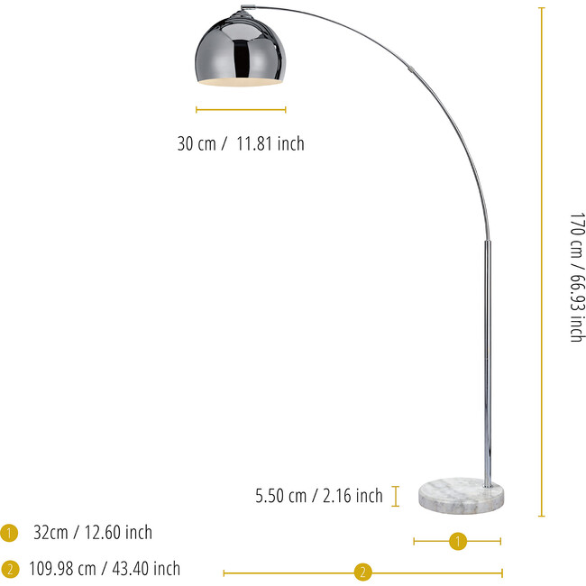 Arquer Arc Floor Lamp With Chrome Finished Shade And White Marble Base - Lighting - 3