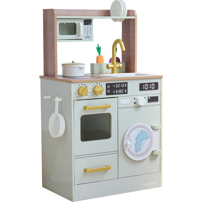Teamson Kids Little Chef Lake Tahoe Wooden Play Kitchen - Washer & Mini Garden, Green