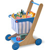 Teamson Kids Little Helper Mr. Fresh Wooden Shopping Cart with 13 Grocery Accessories, Blue - Play Food - 1 - thumbnail