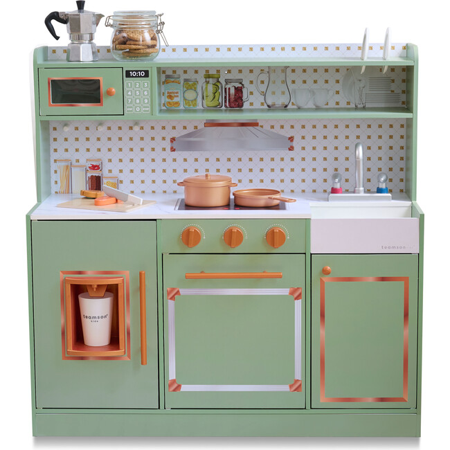 Teamson Kids Little Chef St. Louis Wooden Play Kitchen with 15 Accessories, Green