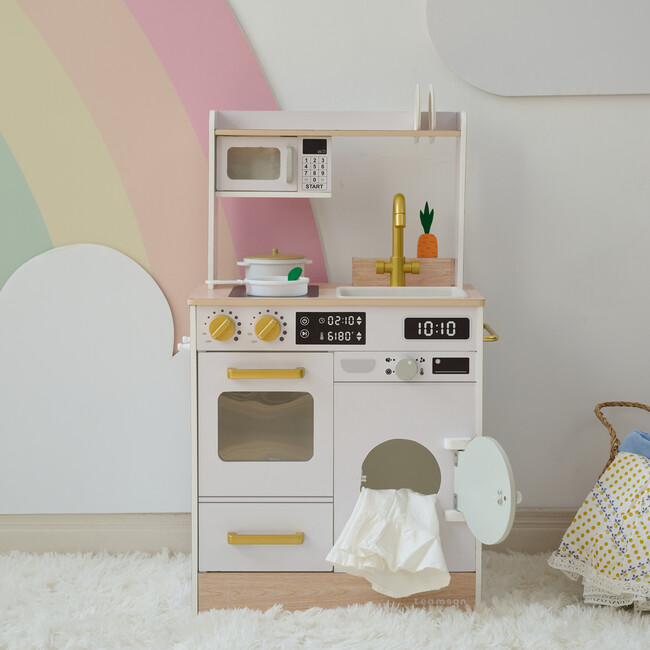 Teamson Kids Little Chef Lake Tahoe Wooden Play Kitchen - Washer & Mini Garden, White