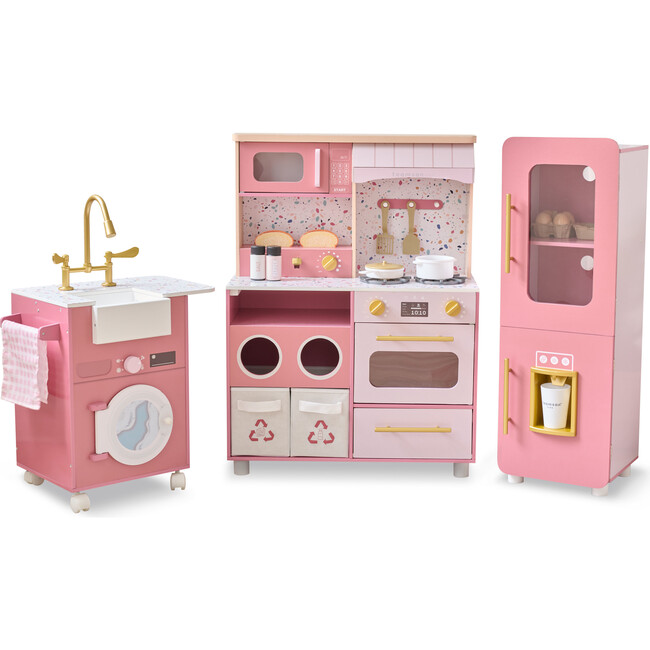 Teamson Kids Little Chef Savannah Wooden Play Kitchen with 21 Accessories, Pink