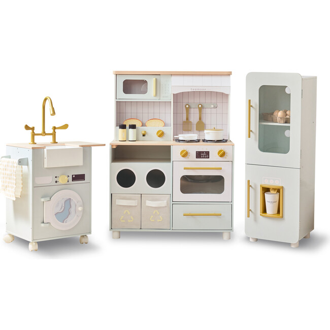 Teamson Kids Little Chef Savannah 3-Pcs Wooden Play Kitchen with 21 Accessories, Green