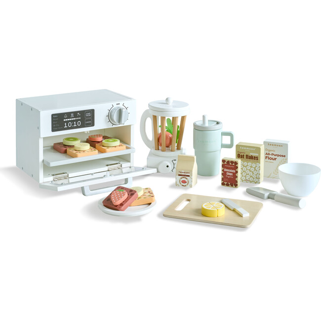 Teamson Kids Little Chef Santa Barbara Wooden Healthy Dessert Set with 27 Accessories, White