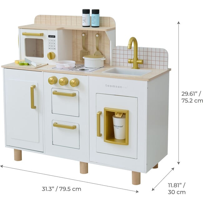 Teamson Kids Little Chef Hampton Wooden Play Kitchen with 17 Accessories, White - Play Kitchens - 4