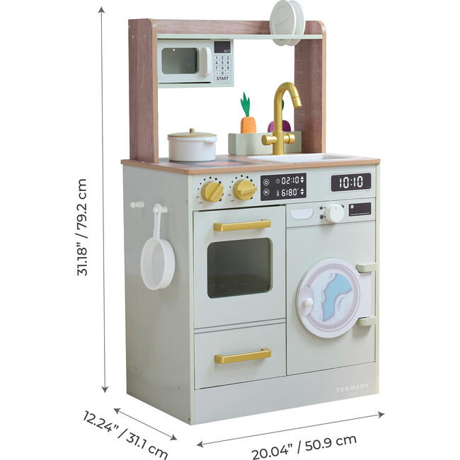 Teamson Kids Little Chef Lake Tahoe Wooden Play Kitchen - Washer & Mini Garden, Green - Play Kitchens - 4