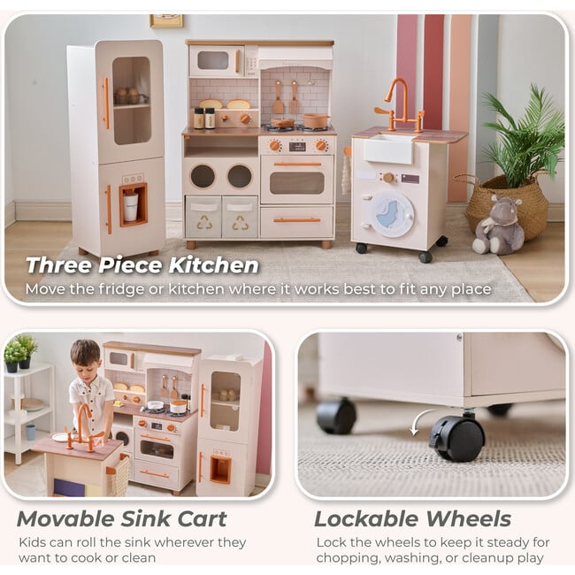 Teamson Kids Little Chef Savannah Wooden Play Kitchen with 21 Accessories, White - Play Kitchens - 3