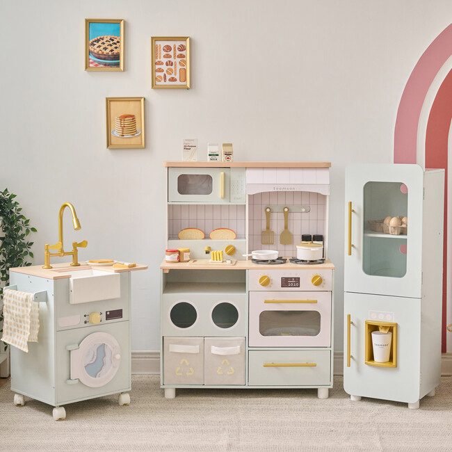 Teamson Kids Little Chef Savannah 3-Pcs Wooden Play Kitchen with 21 Accessories, Green