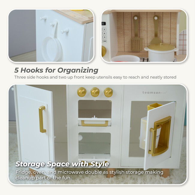 Teamson Kids Little Chef Hampton Wooden Play Kitchen with 17 Accessories, White - Play Kitchens - 5