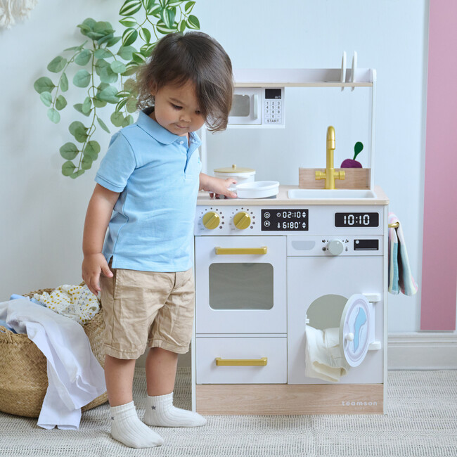 Teamson Kids Little Chef Lake Tahoe Wooden Play Kitchen - Washer & Mini Garden, White - Play Kitchens - 4