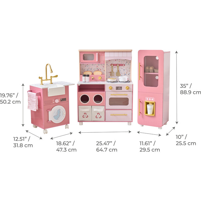 Teamson Kids Little Chef Savannah Wooden Play Kitchen with 21 Accessories, Pink - Play Kitchens - 3