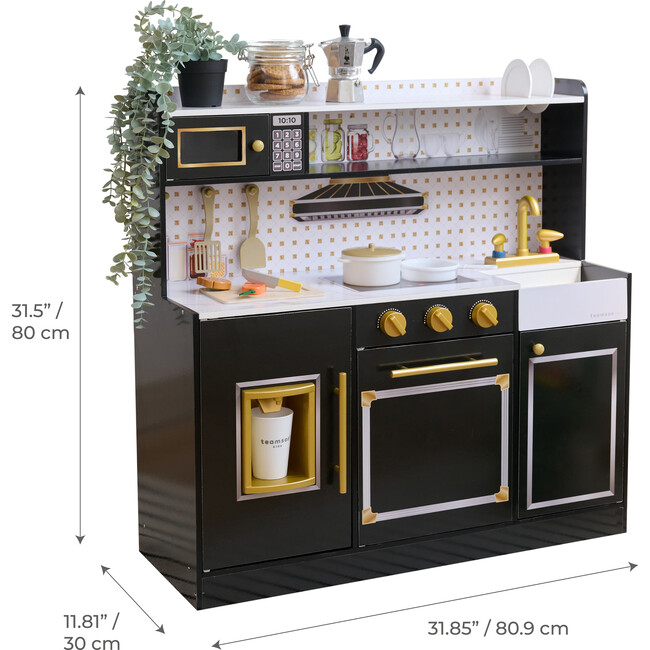 Teamson Kids Little Chef St. Louis 2-Pcs Wooden Play Kitchen with 15 Accessories, Black - Play Kitchens - 4