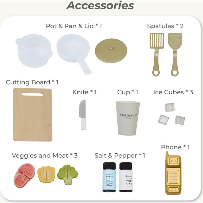 Teamson Kids Little Chef Hampton Wooden Play Kitchen with 17 Accessories, White - Play Kitchens - 6