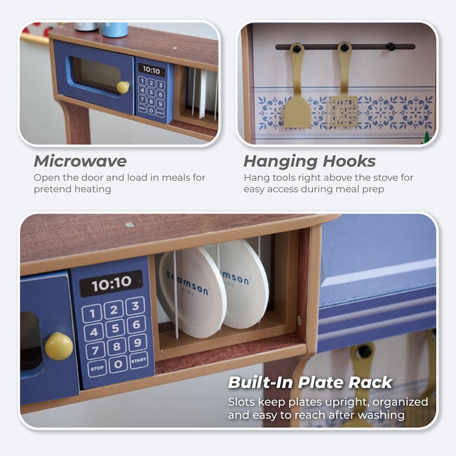 Teamson Kids Little Chef Normandy Wooden Play Kitchen with 14 Accessories, Blue - Play Kitchens - 3